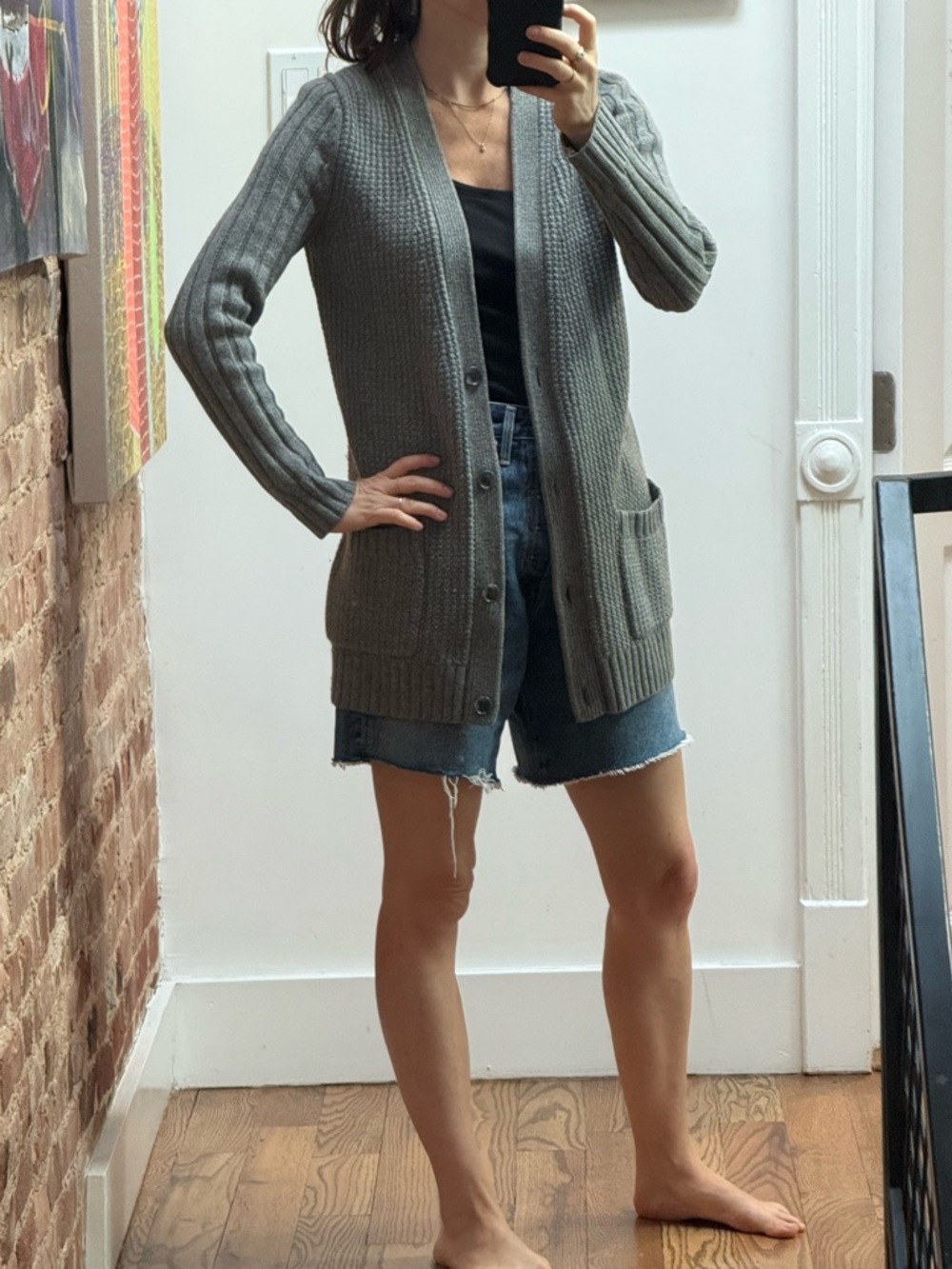 Jenni Kayne 100% Cashmere Gray Button-Front Ribbed Cardigan